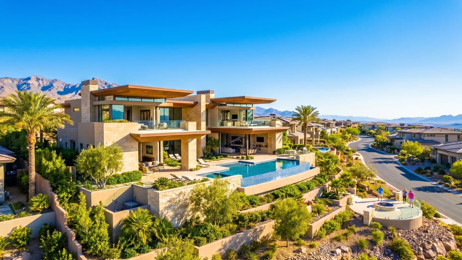 Ascaya, Henderson — guard-gated desert-contemporary custom estates on engineered view lots along the McCullough Range ridgeline