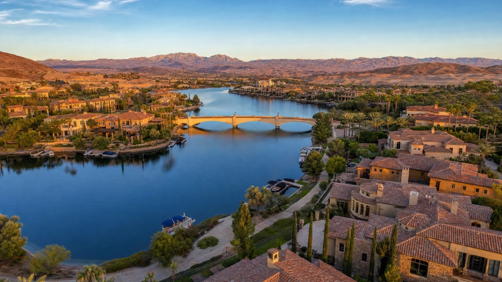 Lake Mead overlook near Boulder City Nevada with blue water and desert mountains
