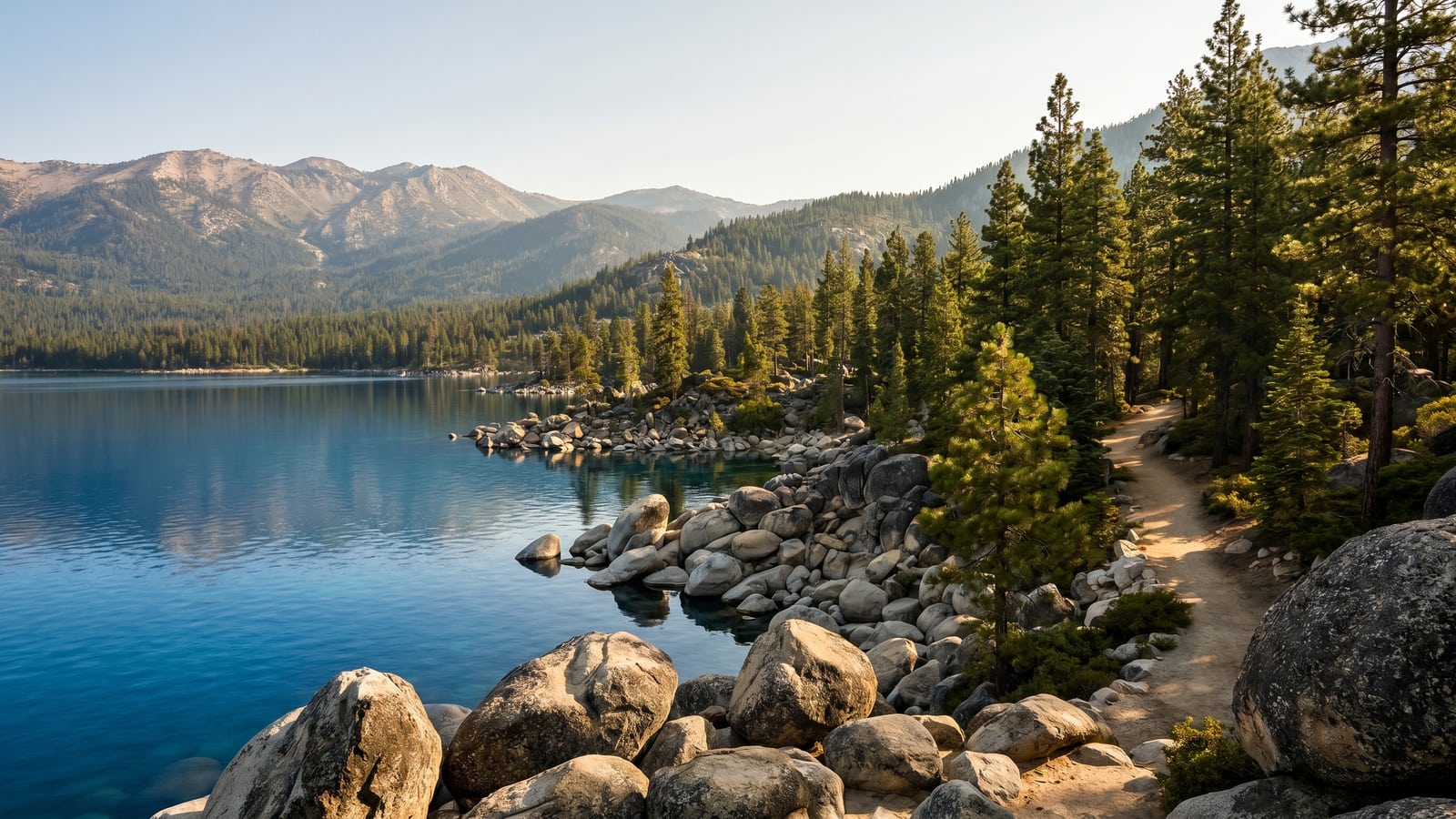 Lake Tahoe Nevada-side waterfront home with a private pier extending into the alpine water at Incline Village