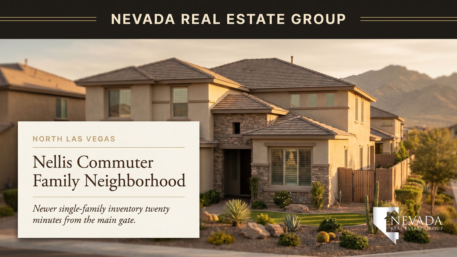 Typical North Las Vegas single-family tract-home neighborhood with tile roofs and desert landscaping