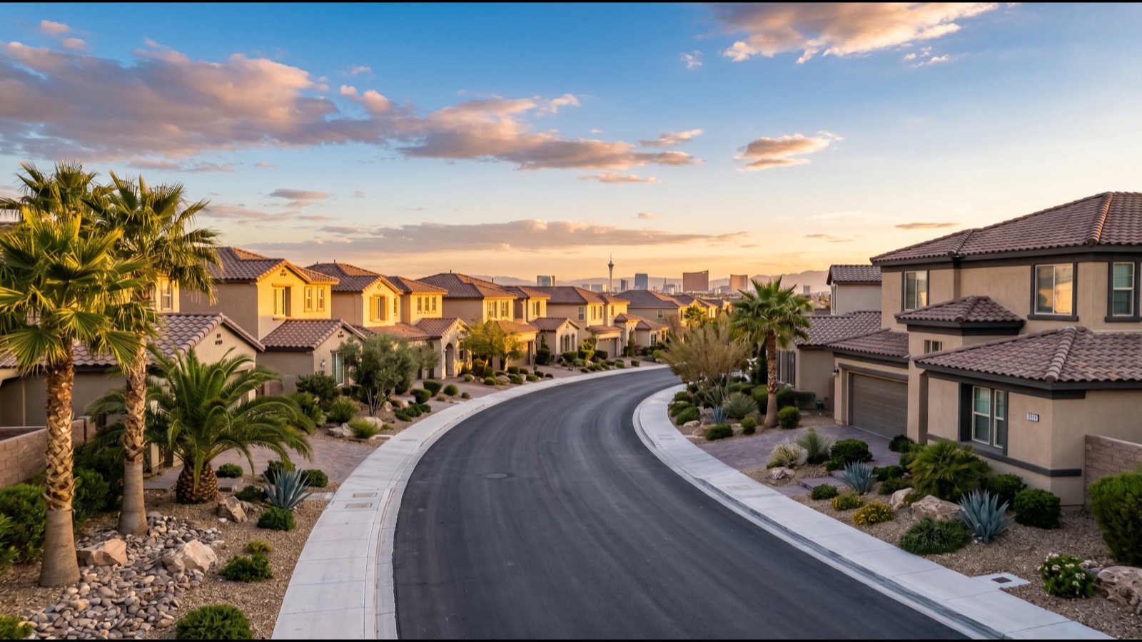 The Lakes west Las Vegas established residential streetscape with mature 1990s detached homes, mature trees, and the established suburban character